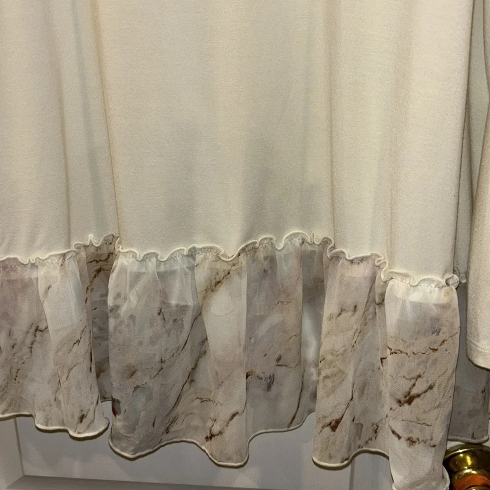 LOGO by Lori Goldstein Cream Light Weight Jacket HiLo Floral Sheer Ruffle Hem